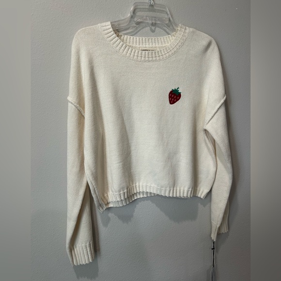 Cream Crew Neck Sweater with Strawberry Embroidery - Picture 1 of 3